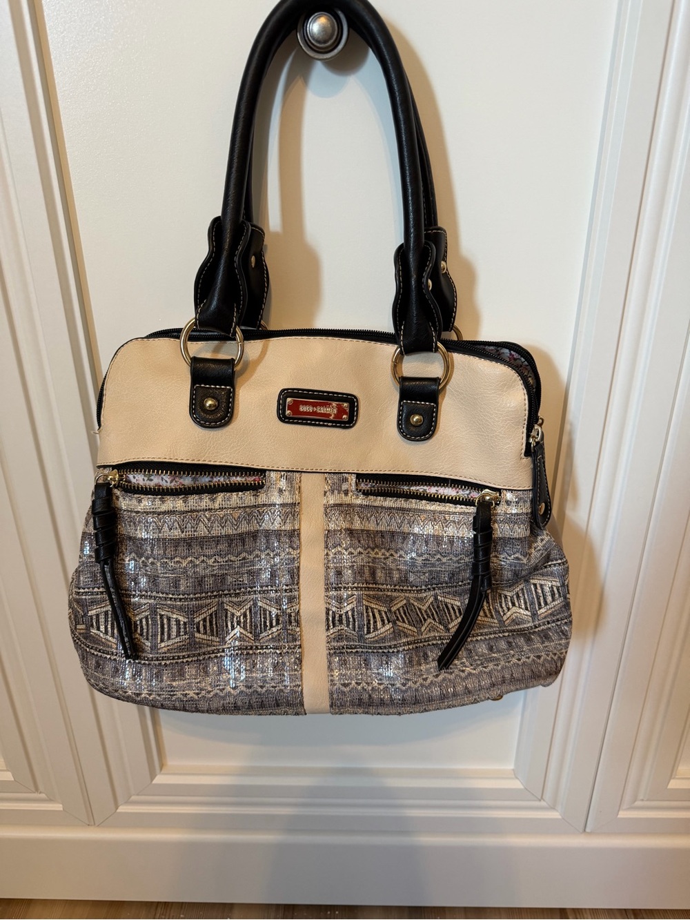 Coco + Carmen Cream, Black and Gray sparkle Patterned Shoulder Bag